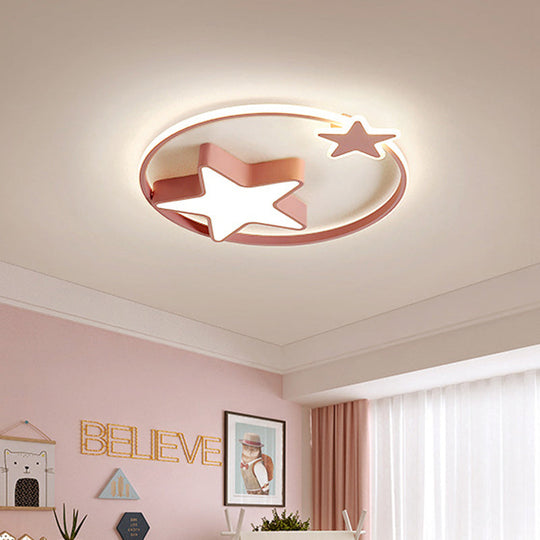 LED Acrylic Star Flush Mount Light - White/Pink Ceiling Fixture for Bedroom