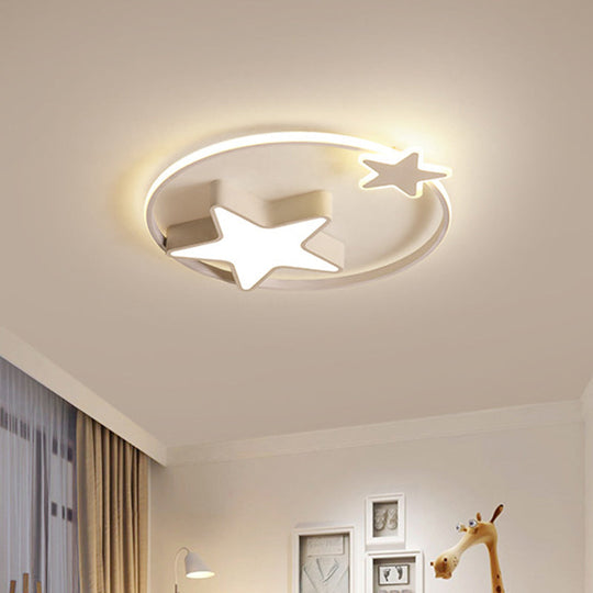 LED Acrylic Star Flush Mount Light - White/Pink Ceiling Fixture for Bedroom