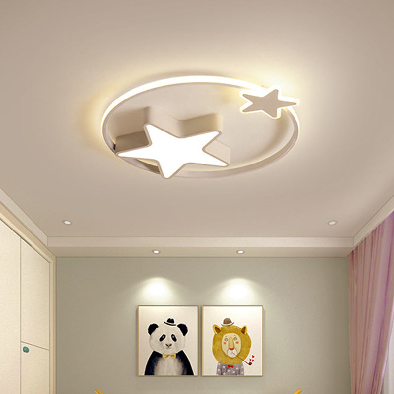 LED Acrylic Star Flush Mount Light - White/Pink Ceiling Fixture for Bedroom