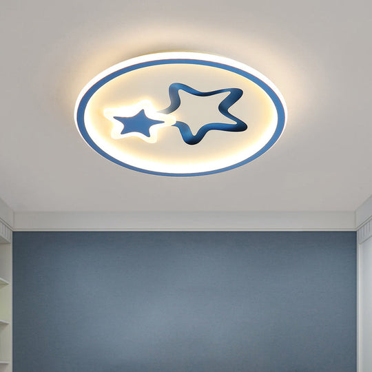 Minimalist LED Ceiling Light - White/Blue Star Flush Mount for Living Room