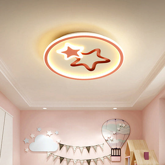 Minimalist LED Ceiling Light - White/Blue Star Flush Mount for Living Room