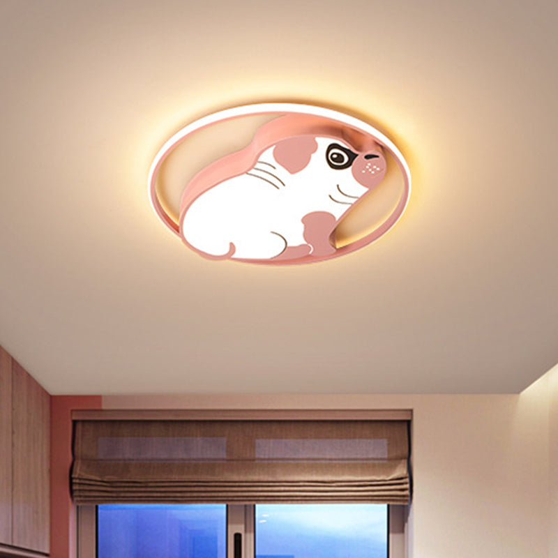 LED Ceiling Flush Mount Pink/Blue Dog Shaped Light Fixture with Acrylic Shade in Warm/White Light - Minimalistic Design