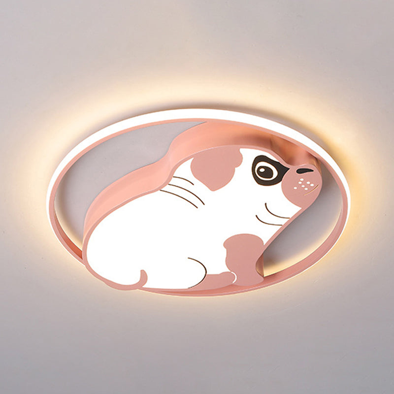 LED Ceiling Flush Mount Pink/Blue Dog Shaped Light Fixture with Acrylic Shade in Warm/White Light - Minimalistic Design