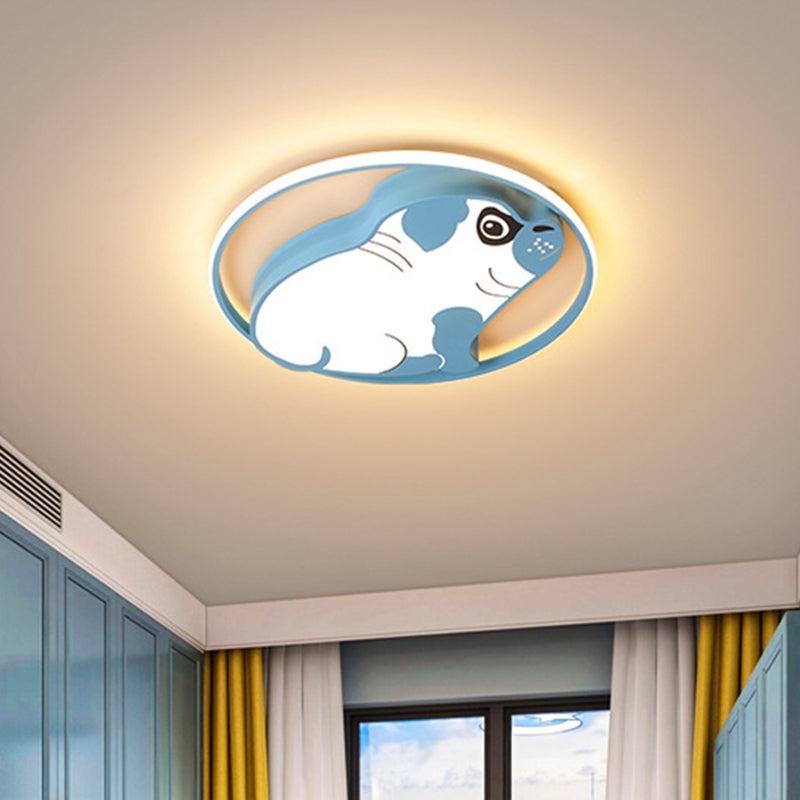 LED Ceiling Flush Mount Pink/Blue Dog Shaped Light Fixture with Acrylic Shade in Warm/White Light - Minimalistic Design