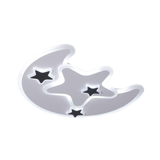 Modern Led Black Moon And Star Flushmount Light For Kids Bedroom Ceiling - Warm/White Acrylic