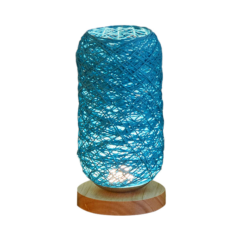 Mini Nightstand Lamp - Roped Oblong Design In Macaron Beige/Blue/Brown With Usb Charging Led Light