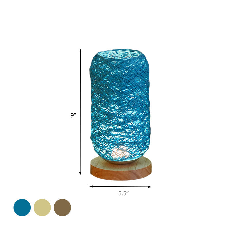 Mini Nightstand Lamp - Roped Oblong Design In Macaron Beige/Blue/Brown With Usb Charging Led Light