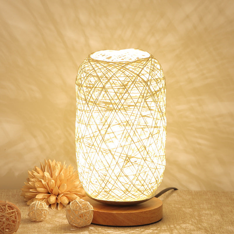 Mini Nightstand Lamp - Roped Oblong Design In Macaron Beige/Blue/Brown With Usb Charging Led Light