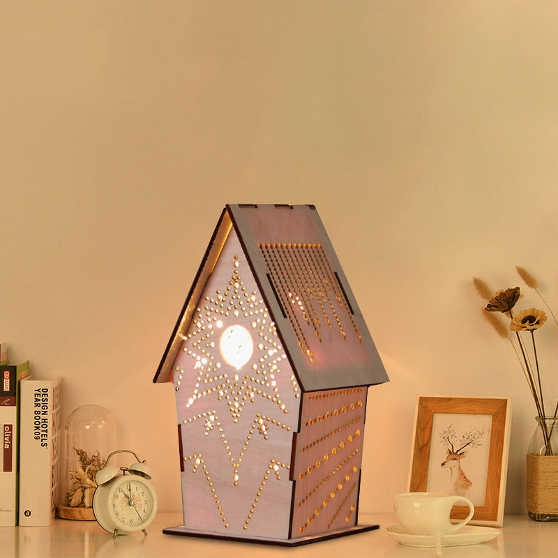 Kids Wooden Usb Led Table Night Light With Loving Heart/Star/Flower Pattern - Brown Lodge Small Size