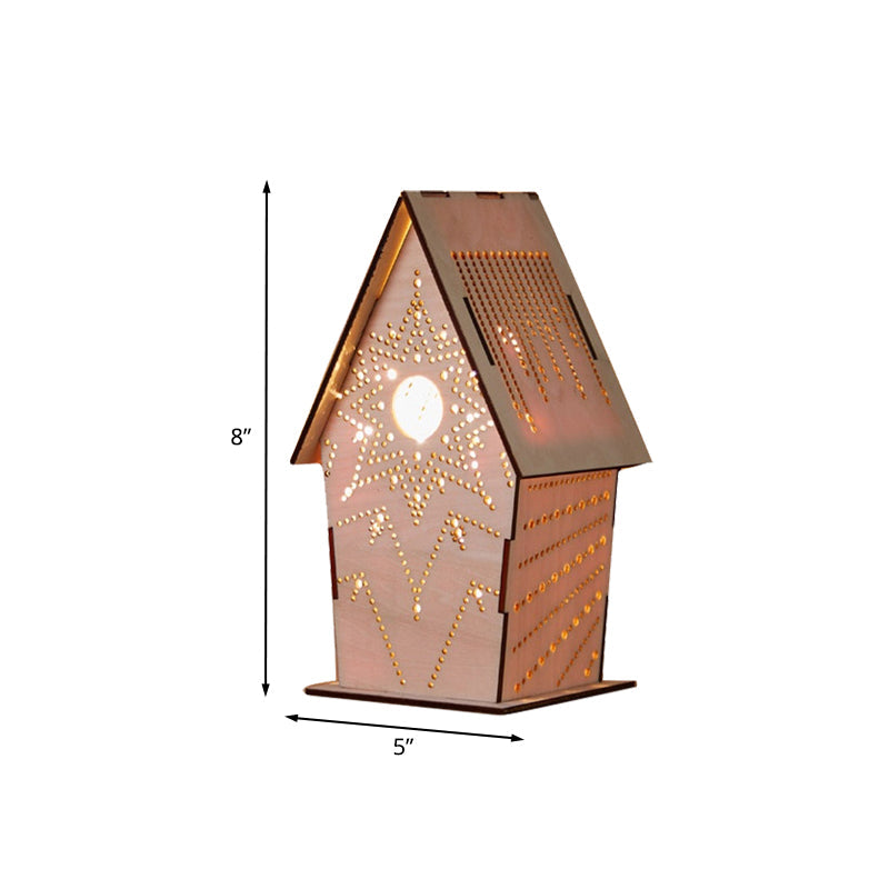 Kids Wooden Usb Led Table Night Light With Loving Heart/Star/Flower Pattern - Brown Lodge Small Size