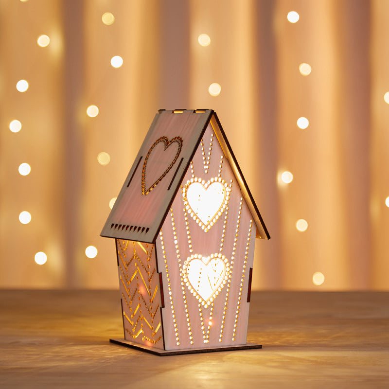 Kids Wooden Usb Led Table Night Light With Loving Heart/Star/Flower Pattern - Brown Lodge Small Size