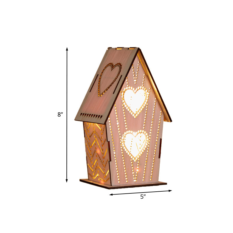 Kids Wooden Usb Led Table Night Light With Loving Heart/Star/Flower Pattern - Brown Lodge Small Size