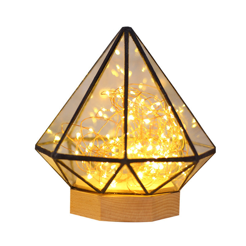 Kids Diamond Night Lamp: Transparent Glass Led Table Light With Cartoon Process And Glow String