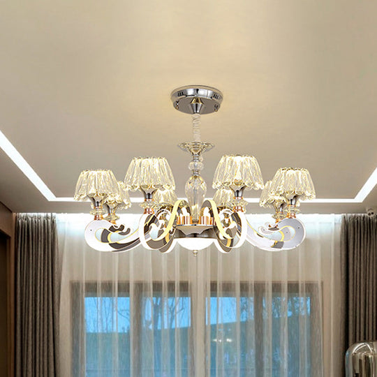 Modern Clear Crystal LED Chandelier Pendant Light - 6/8 Heads, Conic Design