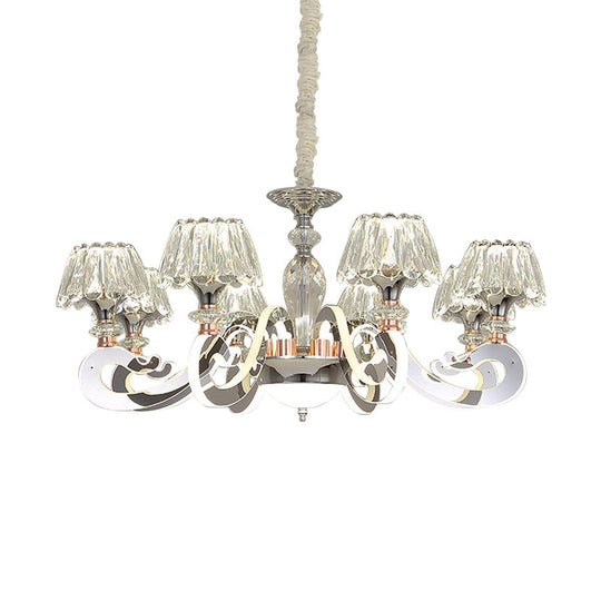 Modern Crystal Led Pendant Chandelier - 6/8 Conic Heads Ceiling Suspended