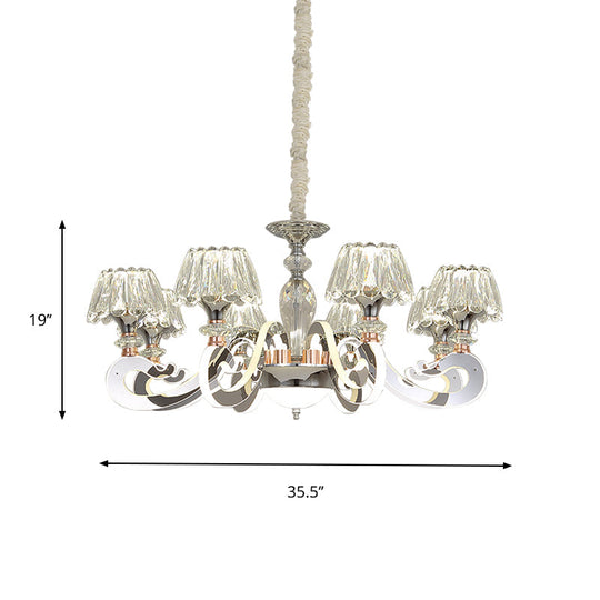 Modern Clear Crystal LED Chandelier Pendant Light - 6/8 Heads, Conic Design