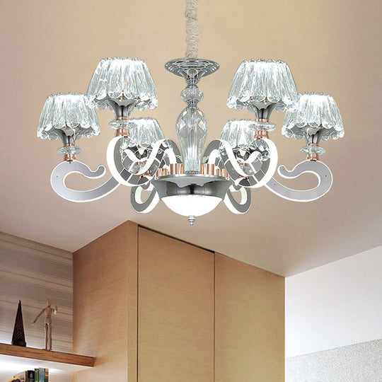 Modern Clear Crystal LED Chandelier Pendant Light - 6/8 Heads, Conic Design