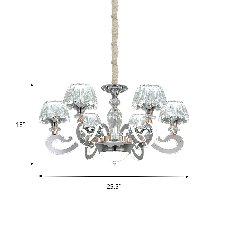 Modern Clear Crystal LED Chandelier Pendant Light - 6/8 Heads, Conic Design