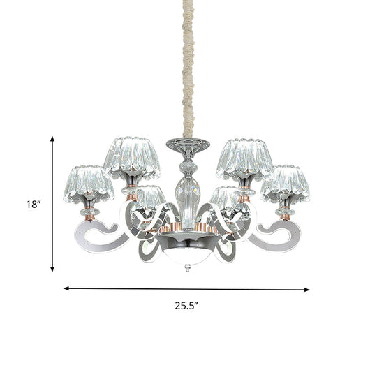 Modern Clear Crystal LED Chandelier Pendant Light - 6/8 Heads, Conic Design