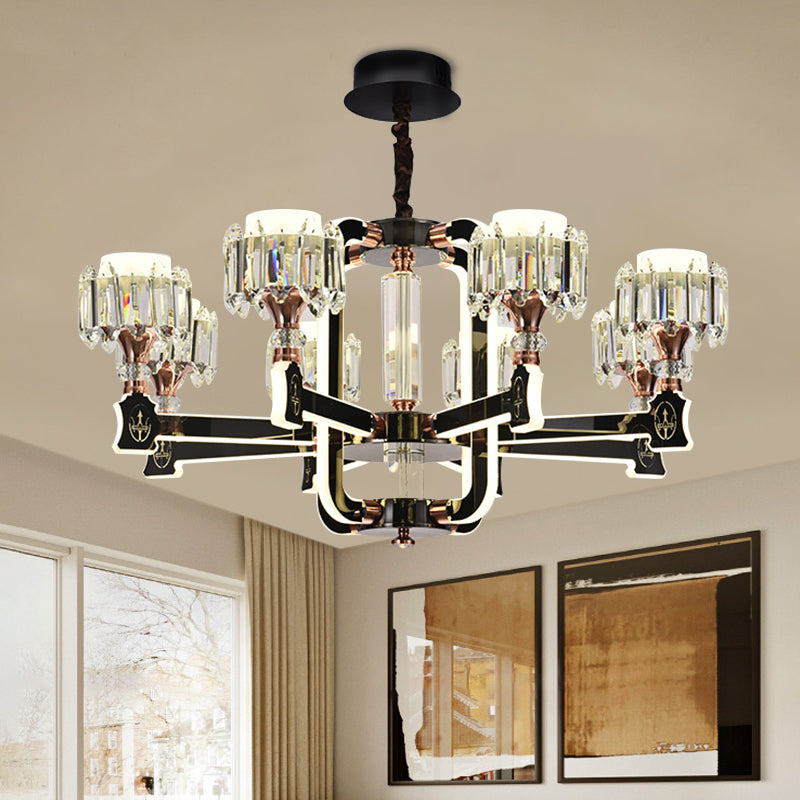 Modern Crystal Cylinder LED Chandelier with Black finish (6/8 Bulbs) - Hanging Ceiling Lamp