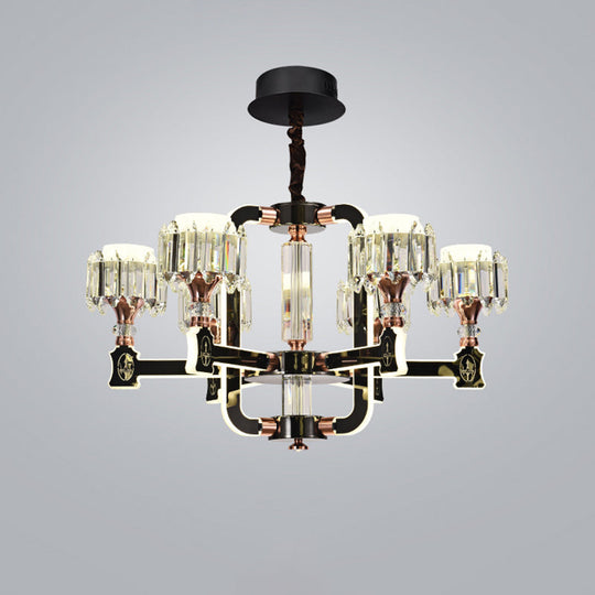 Modern Crystal Cylinder LED Chandelier with Black finish (6/8 Bulbs) - Hanging Ceiling Lamp