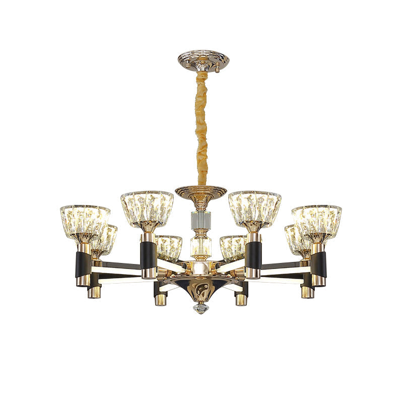 Modern Black and Gold LED Chandelier - Elegant Suspension Light with Crystal Rectangle Design (6/8 Lights)