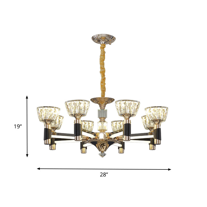 Modern Black and Gold LED Chandelier - Elegant Suspension Light with Crystal Rectangle Design (6/8 Lights)