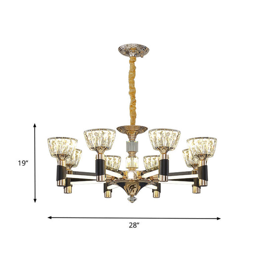 Modern Black and Gold LED Chandelier - Elegant Suspension Light with Crystal Rectangle Design (6/8 Lights)