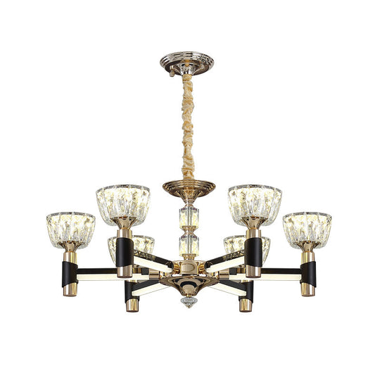 Modern Black and Gold LED Chandelier - Elegant Suspension Light with Crystal Rectangle Design (6/8 Lights)