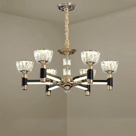 Modern Black and Gold LED Chandelier - Elegant Suspension Light with Crystal Rectangle Design (6/8 Lights)