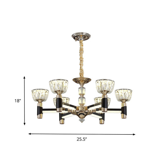 Modern Black and Gold LED Chandelier - Elegant Suspension Light with Crystal Rectangle Design (6/8 Lights)