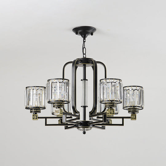 Contemporary Black Cylindrical Crystal Chandelier - 6/8-Light Ceiling Pendant Lamp for Living Room