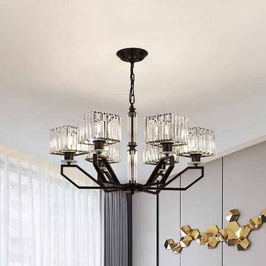 Modern Crystal Cuboid Chandelier - 6-Light Ceiling Pendant Lamp in Black/Gold