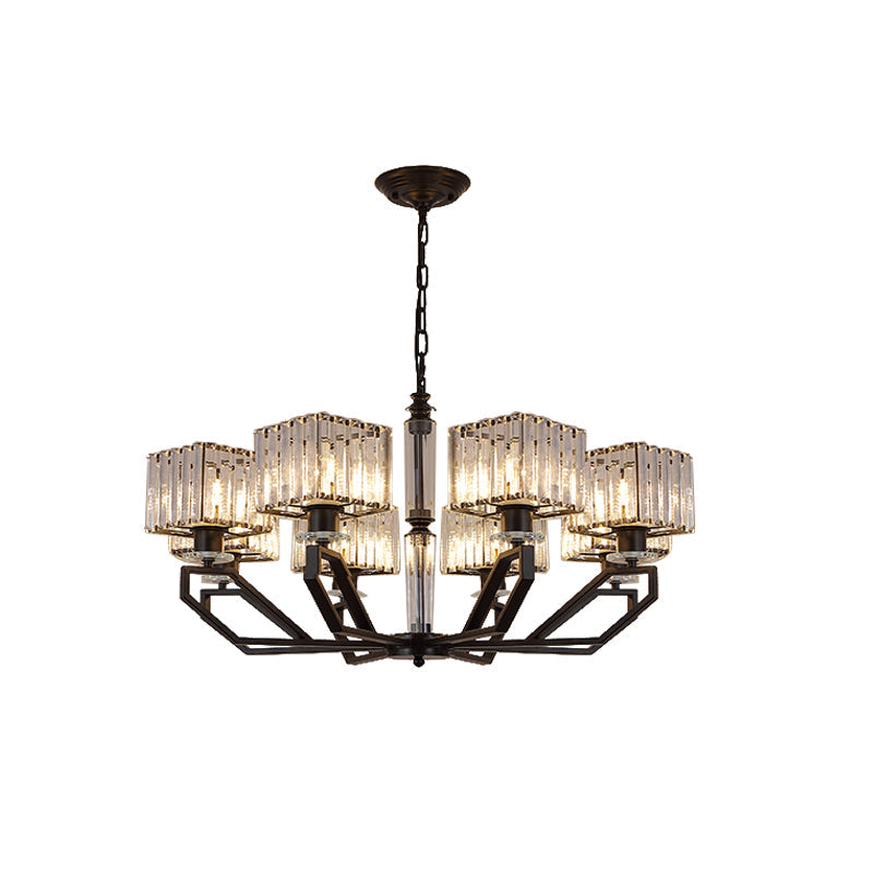 Modern Crystal Cuboid Chandelier - 6-Light Ceiling Pendant Lamp in Black/Gold