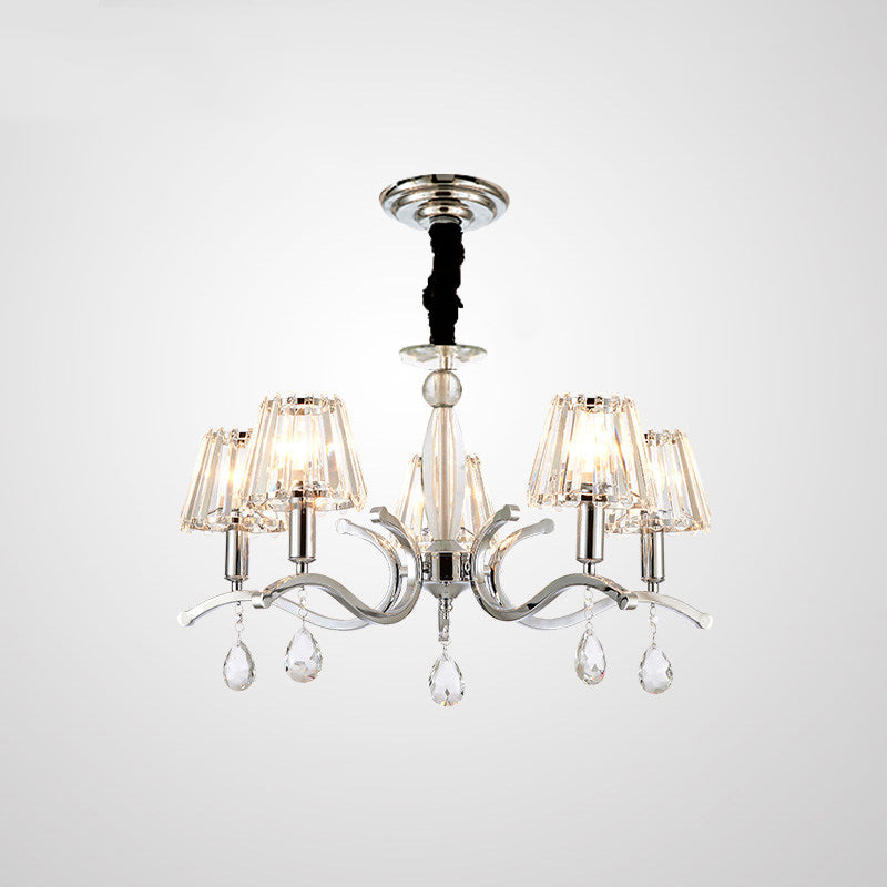 Modernist Crystal Chandelier Pendant Lamp - Silver Finish, 5/6 Bulbs