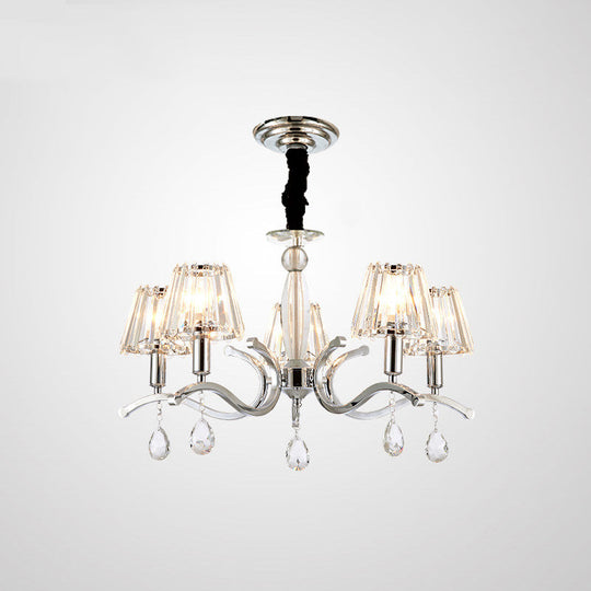 Modernist Crystal Chandelier Pendant Lamp - Silver Finish, 5/6 Bulbs