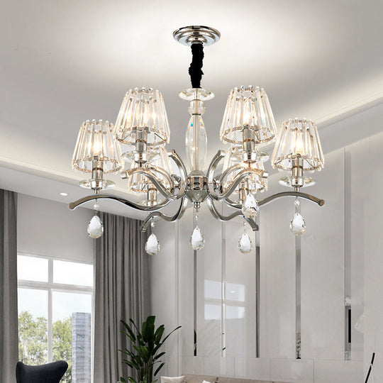 Modernist Crystal Chandelier Pendant Lamp - Silver Finish, 5/6 Bulbs