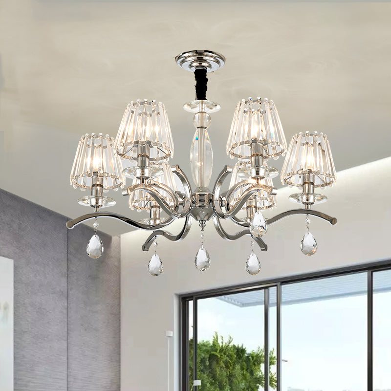 Modernist Crystal Chandelier Pendant Lamp - Silver Finish, 5/6 Bulbs