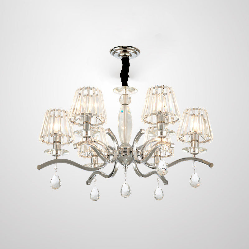 Modernist Crystal Chandelier - Silver 5/6 Bulbs Pendant Lamp