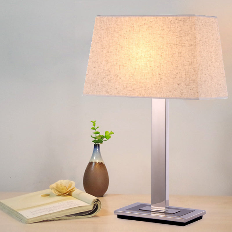 Pagoda Fabric Table Lamp In Flaxen With Chrome Stand - Simple Nightstand Lighting