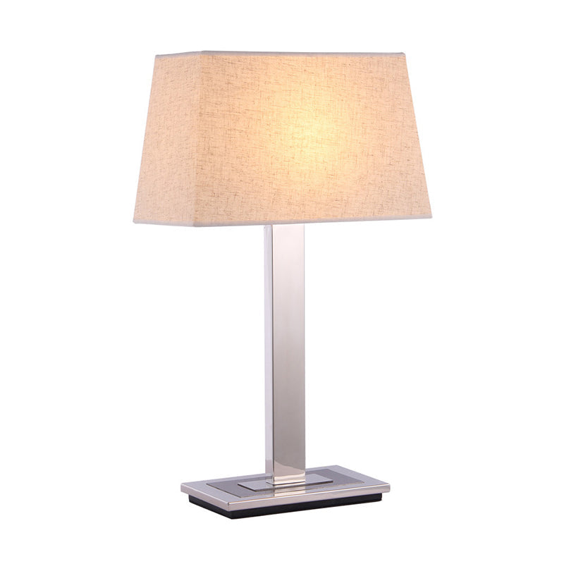 Pagoda Fabric Table Lamp In Flaxen With Chrome Stand - Simple Nightstand Lighting