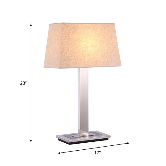 Pagoda Fabric Table Lamp In Flaxen With Chrome Stand - Simple Nightstand Lighting