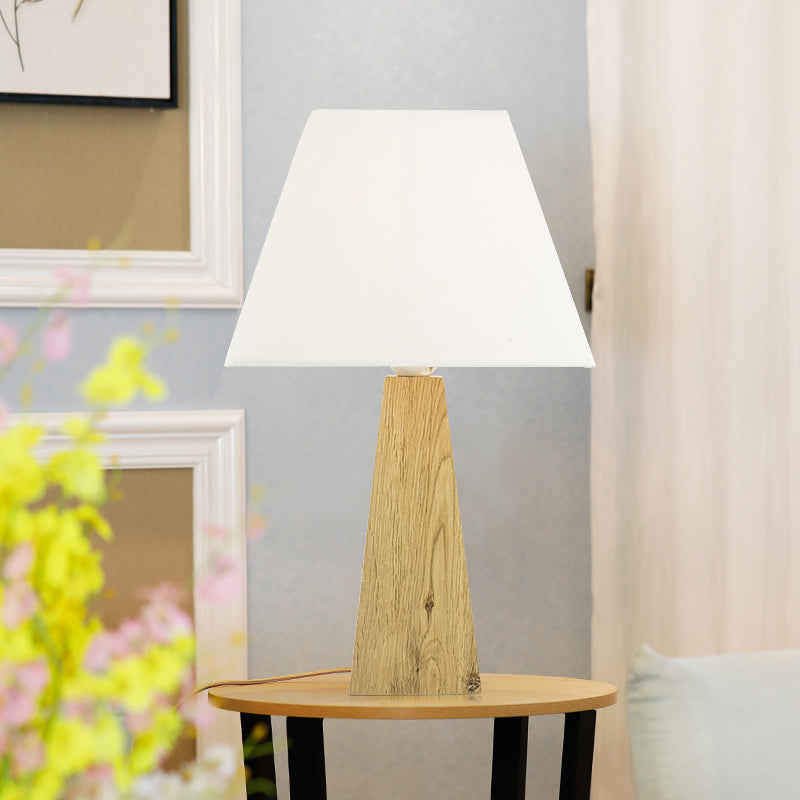 Minimalist Taupe/White Pagoda Table Lamp With Pyramidal Wood Pedestal White