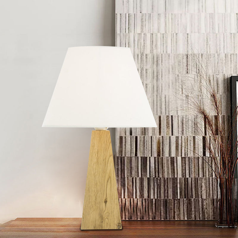 Minimalist Taupe/White Pagoda Table Lamp With Pyramidal Wood Pedestal