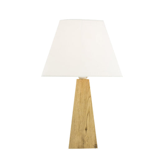 Minimalist Taupe/White Pagoda Table Lamp With Pyramidal Wood Pedestal