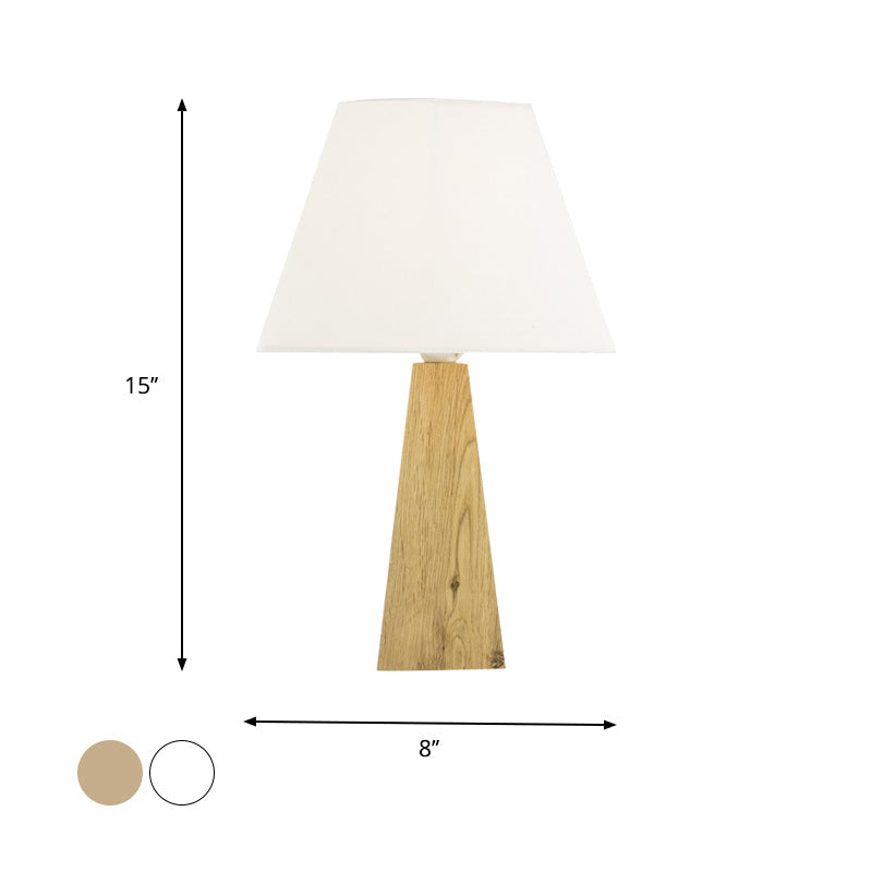 Minimalist Taupe/White Pagoda Table Lamp With Pyramidal Wood Pedestal