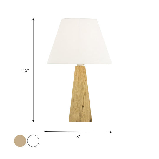 Minimalist Taupe/White Pagoda Table Lamp With Pyramidal Wood Pedestal