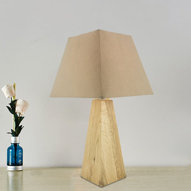 Minimalist Taupe/White Pagoda Table Lamp With Pyramidal Wood Pedestal