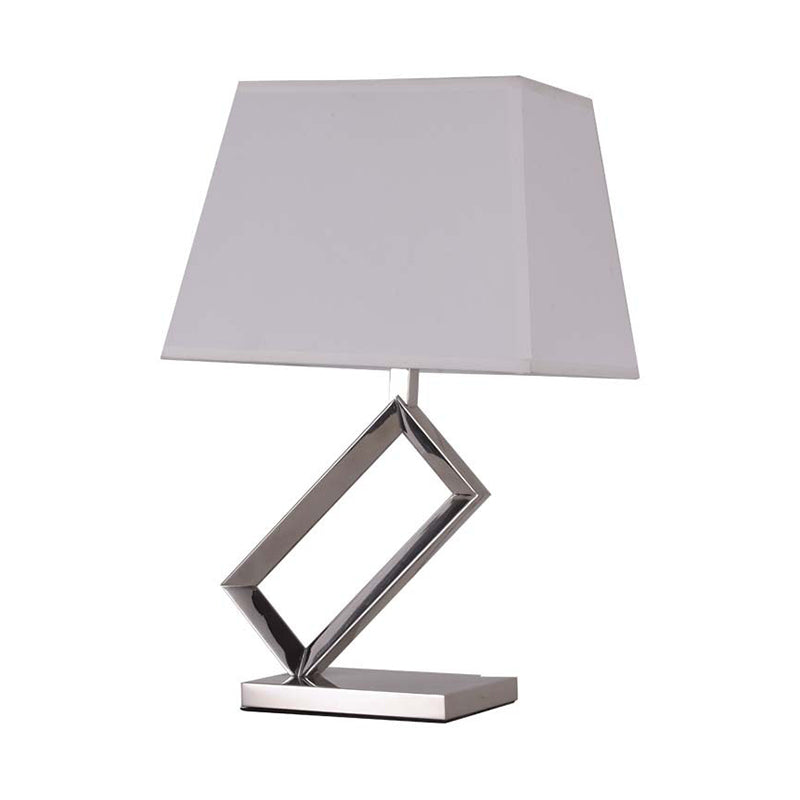 Modern White Fabric Table Light With Pagoda Shade - Stylish Bedside Lamp Steel Frame Base