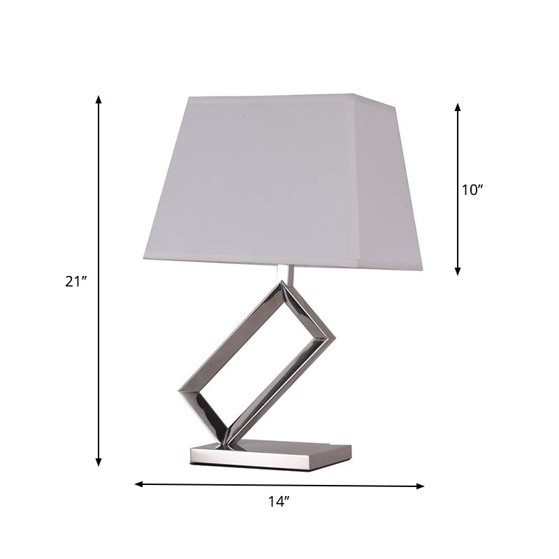 Modern White Fabric Table Light With Pagoda Shade - Stylish Bedside Lamp Steel Frame Base